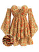 Dunkelgelbes 70er Boho Minikleid mit Blumen und Schnürung