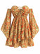 Dunkelgelbes 70er Boho Minikleid mit Blumen und Schnürung