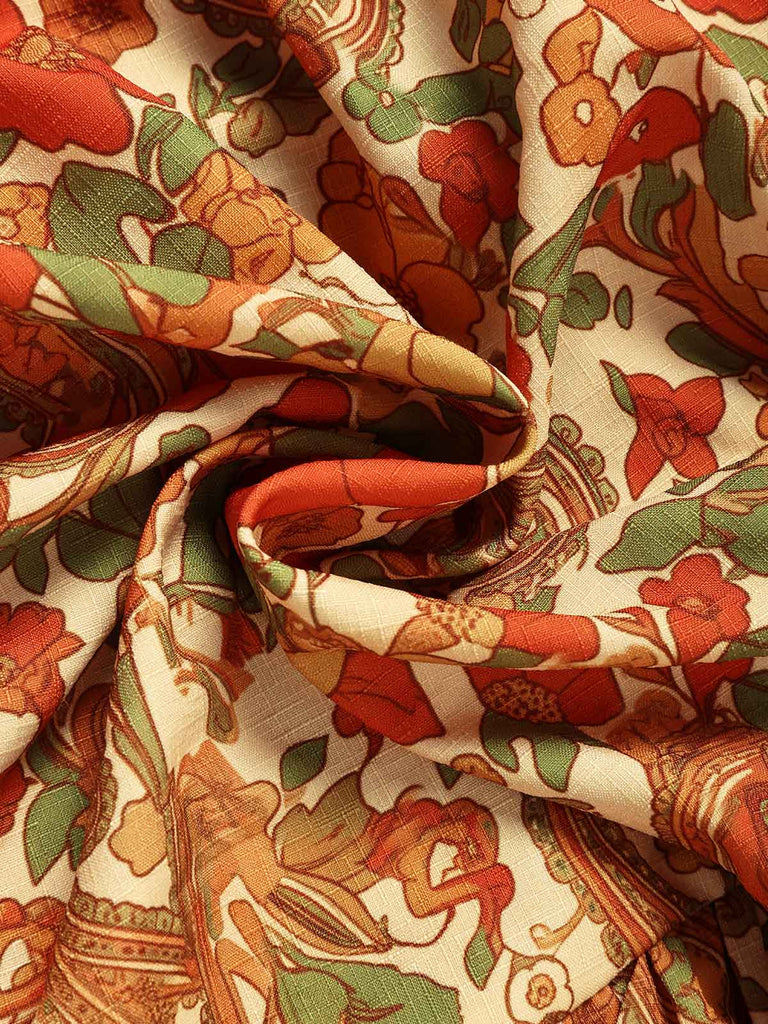 [Vorverkauf] Dunkelgelbes 70er Boho Minikleid mit Blumen und Schnürung