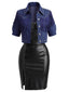 [Vorverkauf] 60er Set mit Fransen-Jeansjacke und Leder-Minikleid
