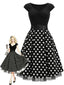 [Vorverkauf] Schwarzes 50er Strick-Swingkleid mit Polka-Dots und Kappärmeln