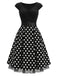 Schwarzes 50er Strick-Swingkleid mit Kappärmel und Polka-Dots