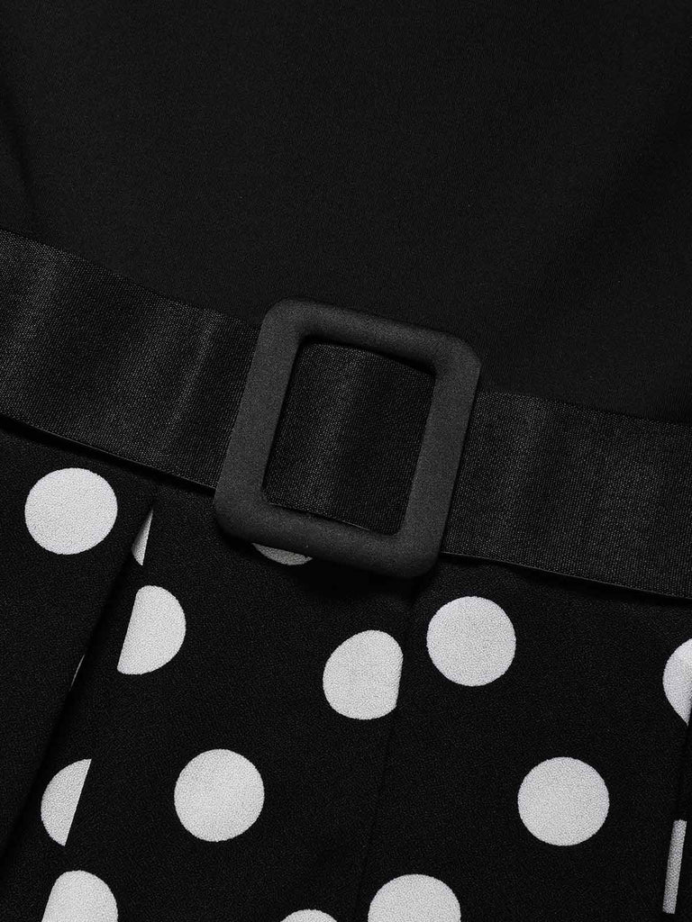 Schwarzes 50er Strick-Swingkleid mit Kappärmel und Polka-Dots