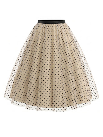 Beige 50er Rock mit Polka-Dots und Tüll