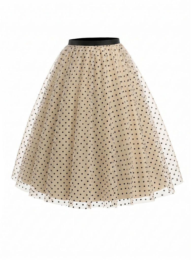 Beige 50er Rock mit Polka-Dots und Tüll