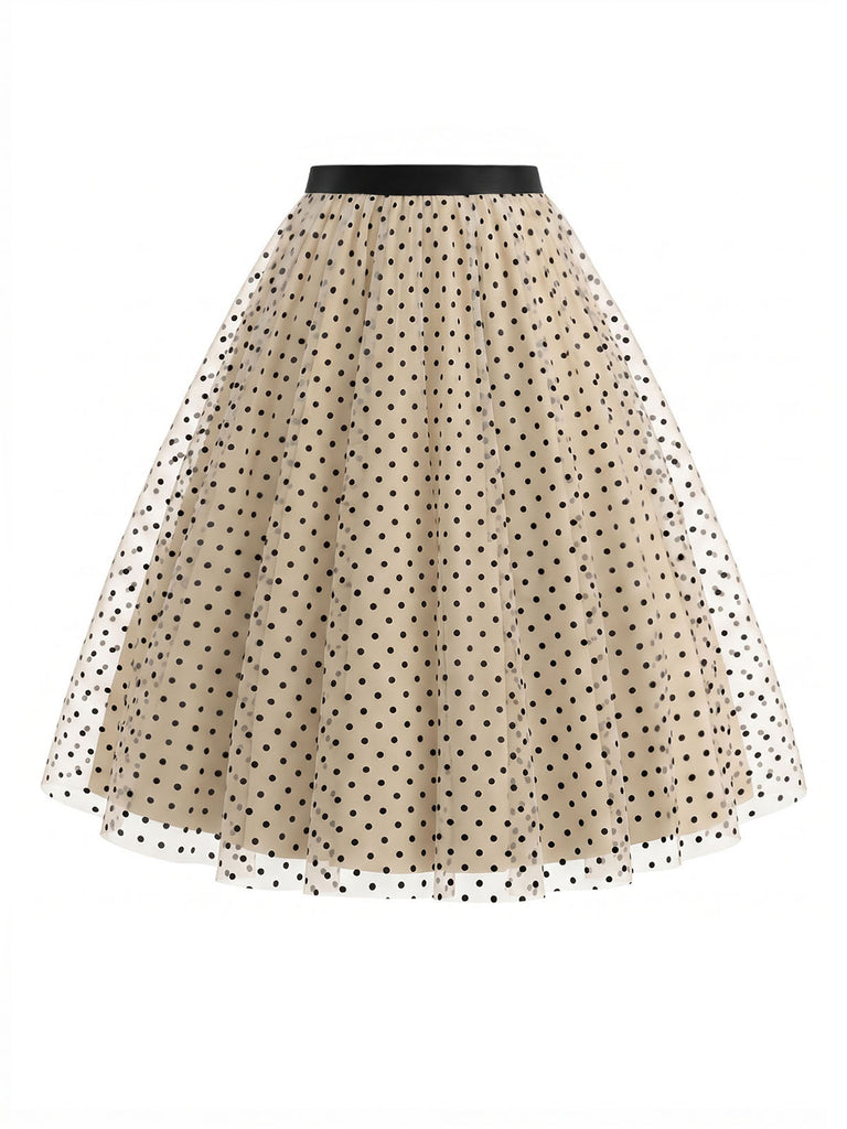 Beige 50er Rock mit Polka-Dots und Tüll