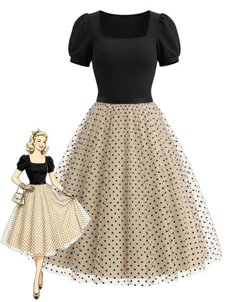 50er Body mit Puffärmel und Polka-Dots