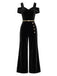 Schwarzer 50er Cold-Shoulder Jumpsuit mit Samt und Breit