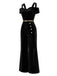 Schwarzer 50er Cold-Shoulder Jumpsuit mit Samt und Breit