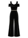 Schwarzer 50er Cold-Shoulder Jumpsuit mit Samt und Breit