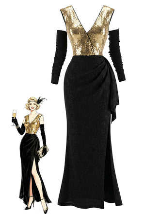 20er schulterfreies Maxikleid mit Pailletten