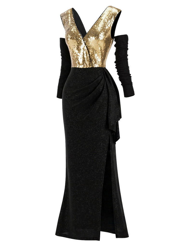 20er schulterfreies Maxikleid mit Pailletten