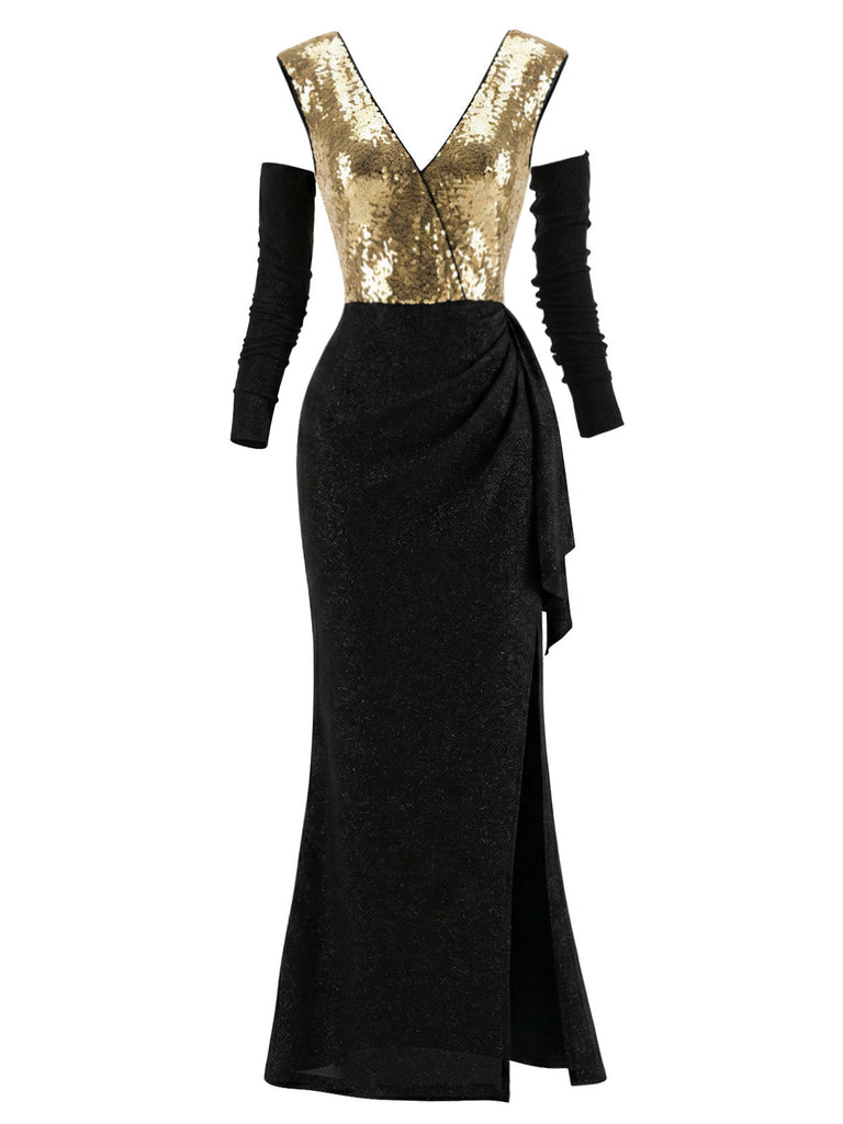 20er schulterfreies Maxikleid mit Pailletten
