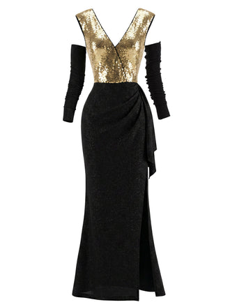 20er schulterfreies Maxikleid mit Pailletten