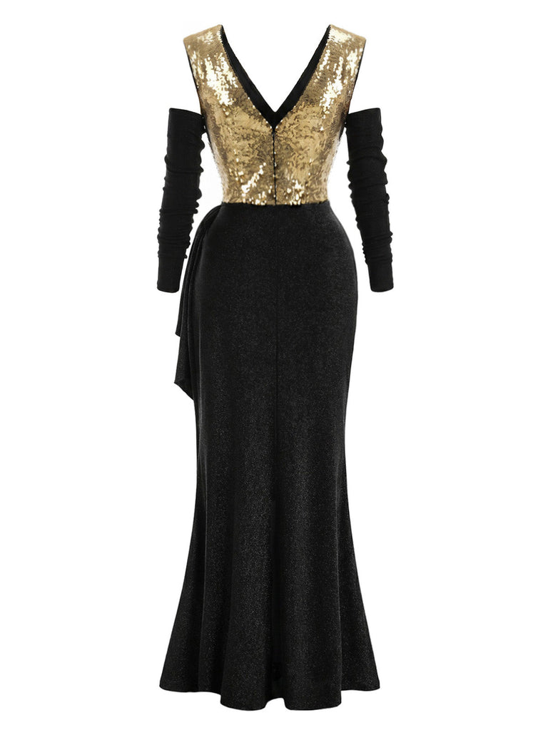 20er schulterfreies Maxikleid mit Pailletten