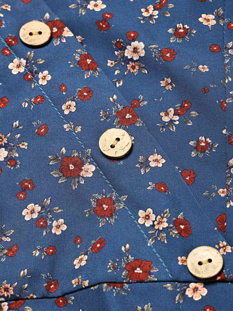 [Vorverkauf] [Übergröße] Dunkelblaues 40er Midikleid mit Blumen und Knopfleiste