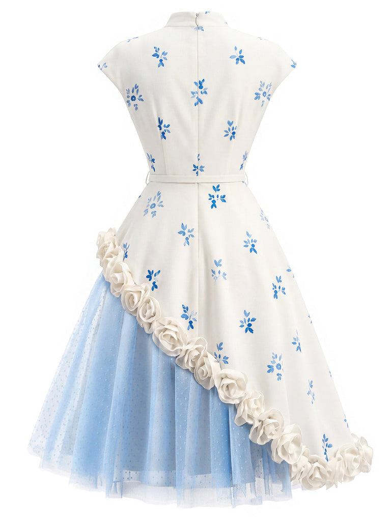 50er Netzkleid mit 3D-Rosen und Polka-Dots