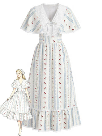 40er Kleid mit V-Ausschnitt und Blumen