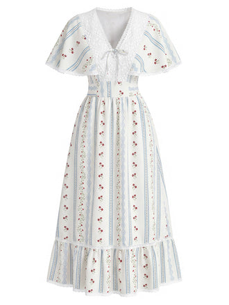 40er Kleid mit V-Ausschnitt und Blumen