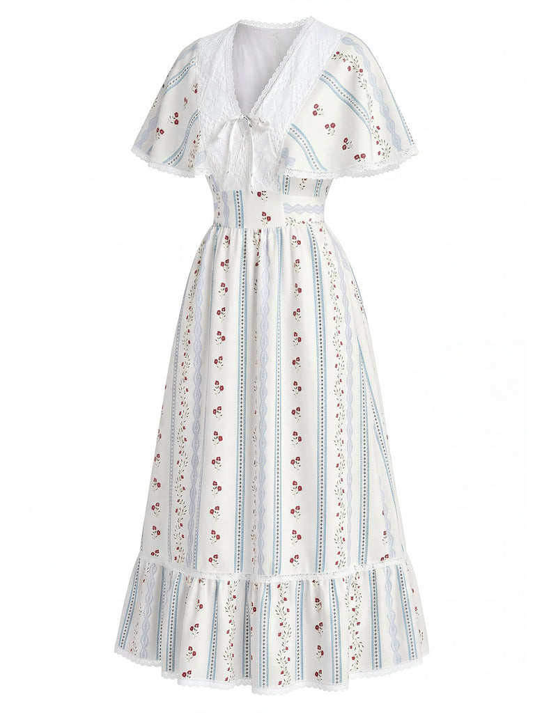 40er Kleid mit V-Ausschnitt und Blumen