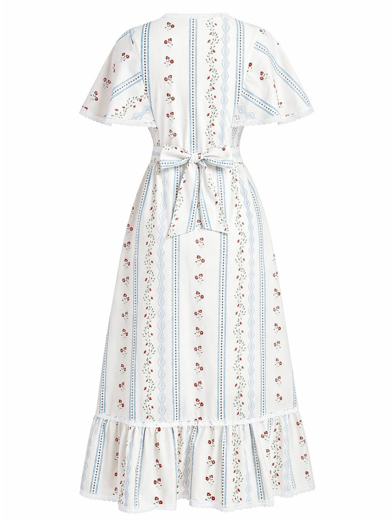 40er Kleid mit V-Ausschnitt und Blumen