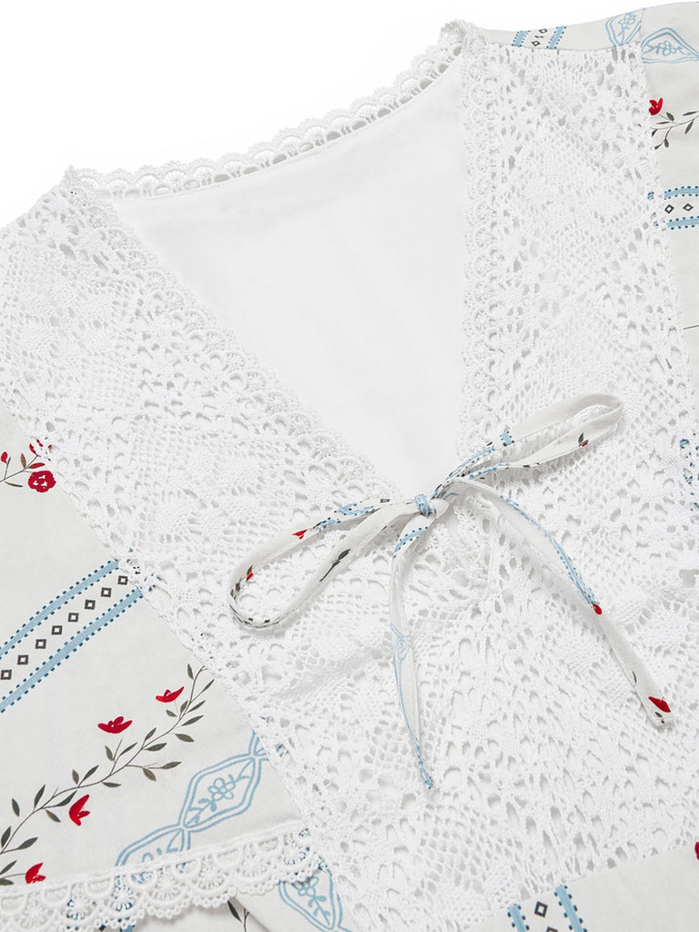 [Vorverkauf] 40er Kleid mit V-Ausschnitt und Blumen
