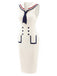 Cremefarbenes 60er Sailor Strick-Kleid mit gerippt und Tasche