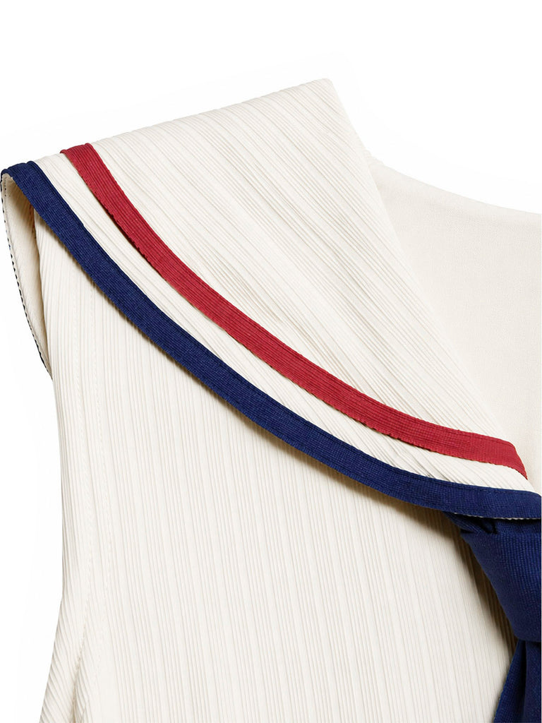 Cremefarbenes 60er Sailor Strick-Kleid mit gerippt und Tasche