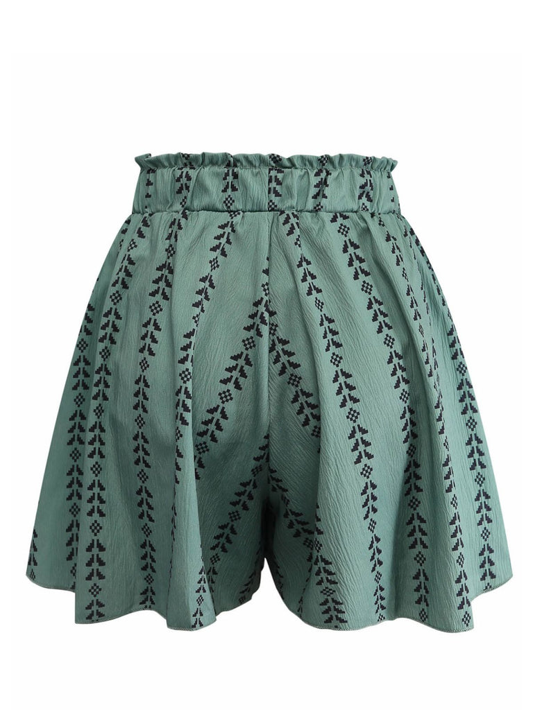 Grüne 40er Shorts mit Rüschen und Spitze