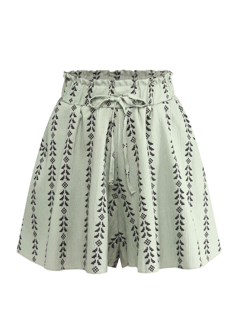 Grüne 40er Shorts mit Spitze und Rüschensaum