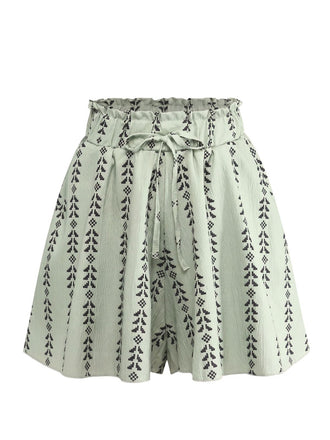 Grüne 40er Shorts mit Spitze und Rüschensaum