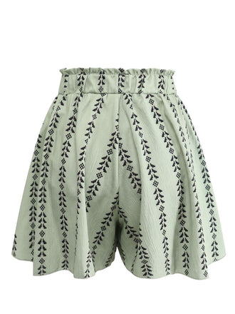 Grüne 40er Shorts mit Spitze und Rüschensaum