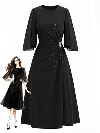 Schwarzes 40er Kleid mit Strass