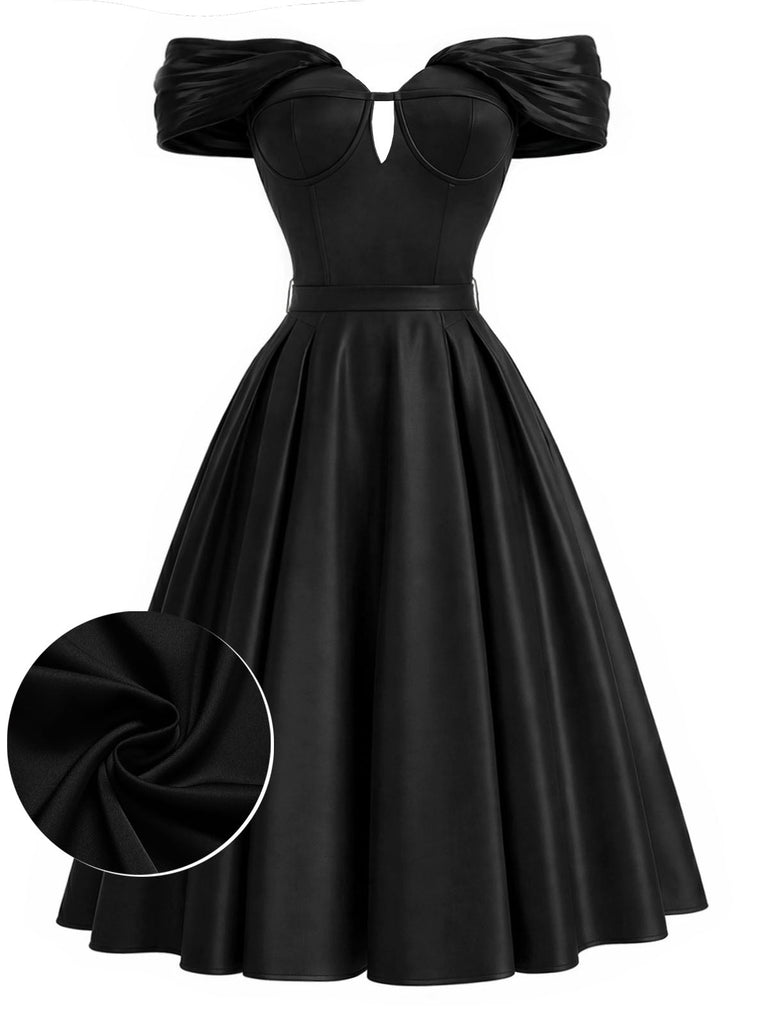 Schwarzes 50er schulterfreies Kleid mit Herzausschnitt