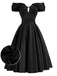 Schwarzes 50er schulterfreies Kleid mit Herzausschnitt