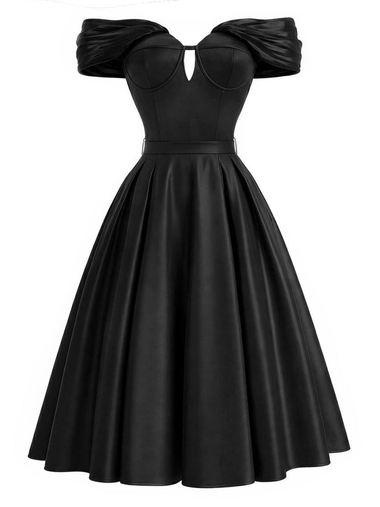 Schwarzes 50er schulterfreies Kleid mit Herzausschnitt