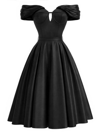 Schwarzes 50er schulterfreies Kleid mit Herzausschnitt