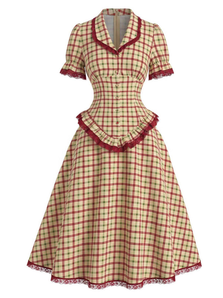 40er Bluse mit Rüschen und Karo