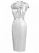 Graues 60er Satin-Bleistiftkleid mit Strass