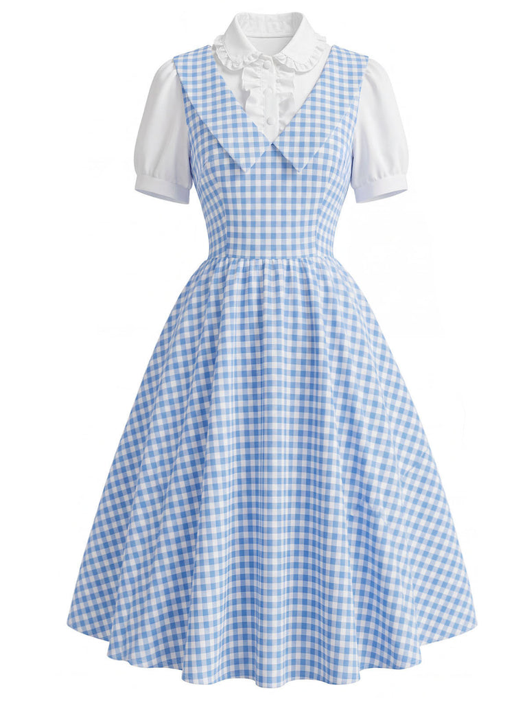 Blaues 50er Swingkleid mit Gingham-Muster