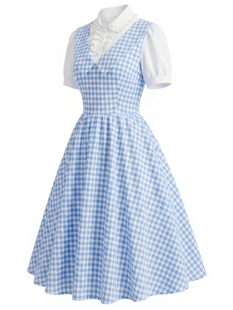 Blaues 50er Swingkleid mit Gingham-Muster
