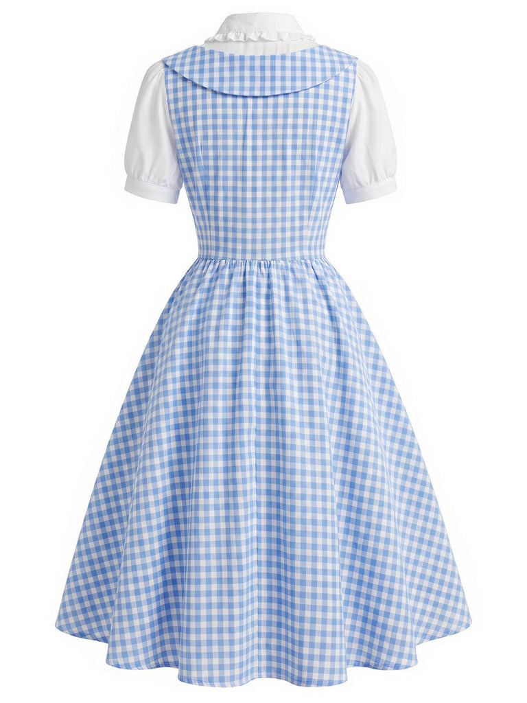 Blaues 50er Swingkleid mit Gingham-Muster