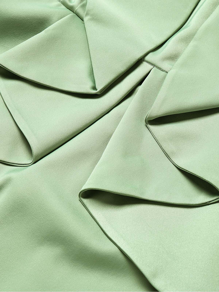 Grünes 60er Bleistiftkleid mit Rundhals und Schleife