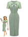 Grünes 60er Bleistiftkleid mit Schleife und Farbblock