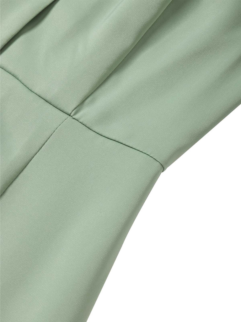 Grünes 60er Bleistiftkleid mit Schleife und Farbblock