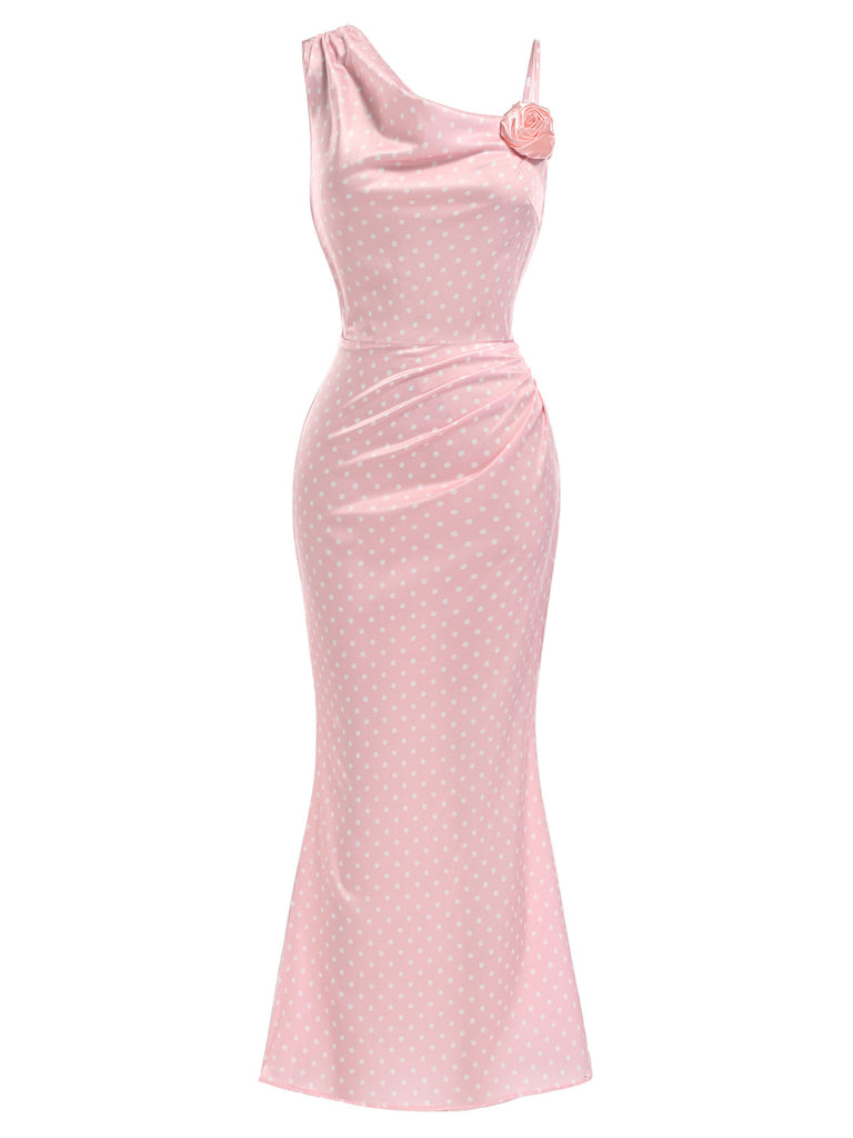 Rosa & Rosa 30er Satin-Meerjungfrauenkleid mit Polka-Dots und 3D