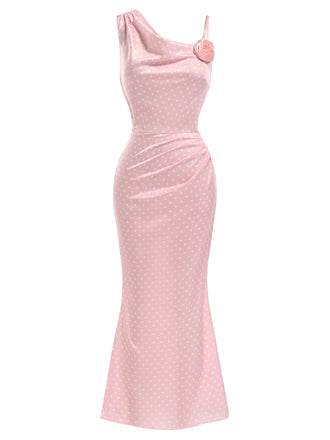 Rosa & Rosa 30er Satin-Meerjungfrauenkleid mit Polka-Dots und 3D