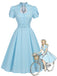 Blaues 50er Kleid mit Tulpenärmel und Polka-Dots