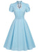Blaues 50er Kleid mit Tulpenärmel und Polka-Dots