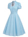 Blaues 50er Kleid mit Tulpenärmel und Polka-Dots